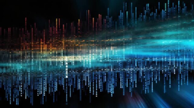 Dark blue cyber light abstract technology background for computer graphic website internet and business, illustrative video. Infographics. Digital transformation concept. Binary code and arrow symbols