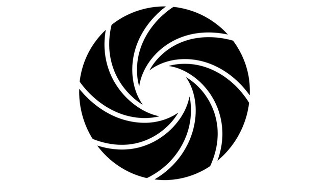 Black camera shutter aperture lens iris icon.