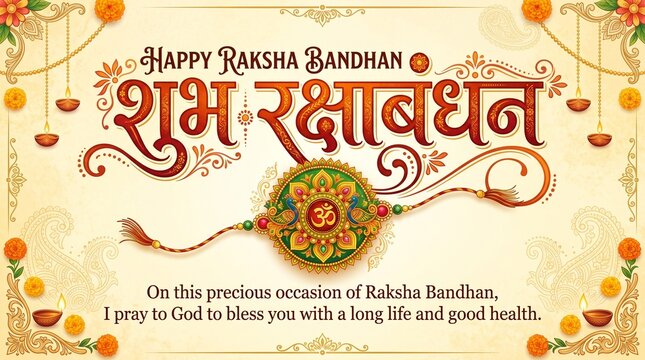 Indian festival Raksha Bandhan hand lettring Greeting Card Template Design with rakhi and creative text.
