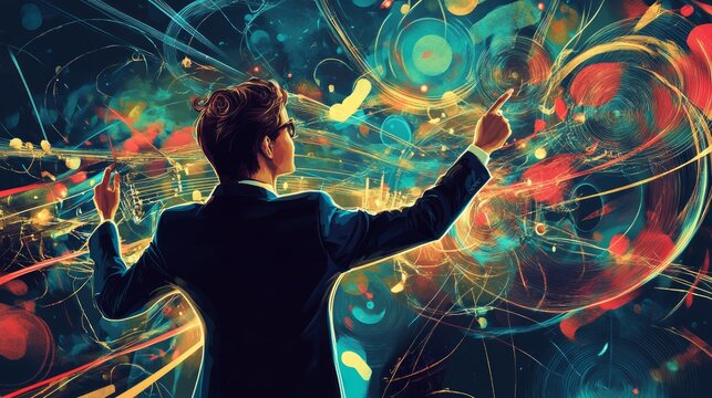 Digital Art. Businessman. Creative Abstract Background.