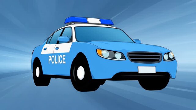 Cartoon Style Police Car Driving Fast with Flashing Lights Animation