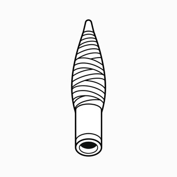 Illustration of a pointed drill bit with spiral grooves.
