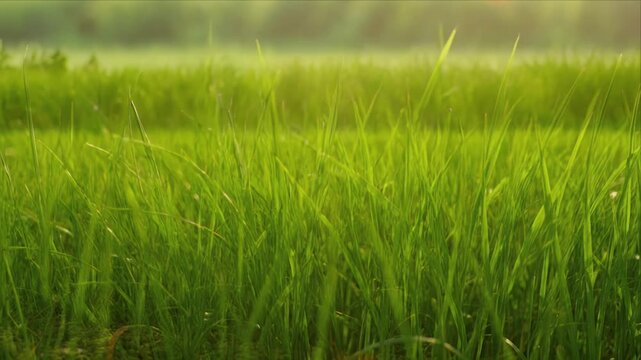 Green grass field nature background with fresh lawn rural landscape summer meadow outdoor countryside environment green sunlight over grass blade field and natural texture bright peaceful morning
