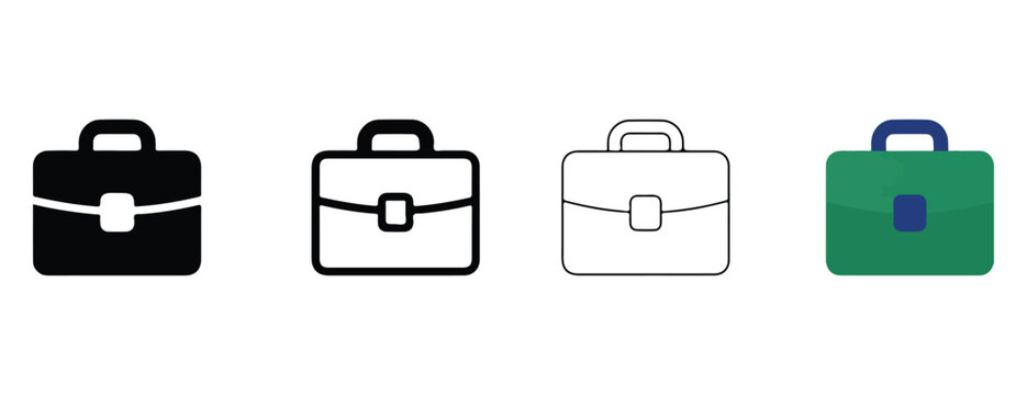 briefcase icons in black white and green on white background for business and office concepts