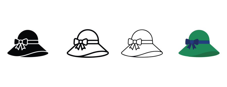 bucket hats with bows on a white background  black outline white and green hats with ribbons
