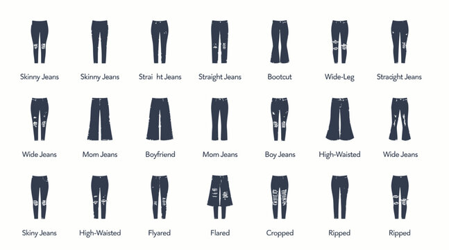 jeans styles, types of jeans, fashion illustration