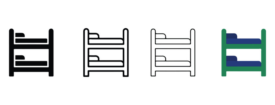 bunk bed icons in black green blue and white on a white background