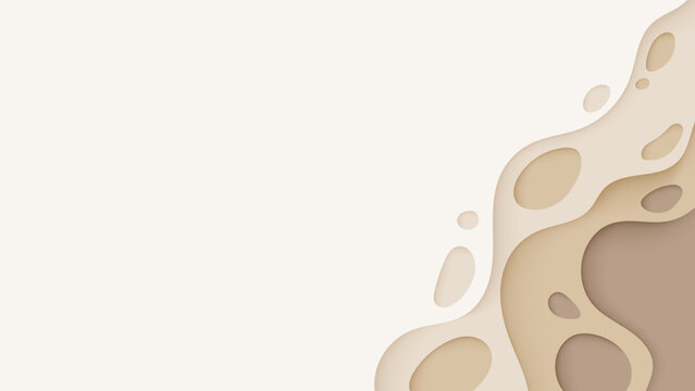 Abstract Beige Paper Cut Background with Fluid Organic Shapes and Copy Space