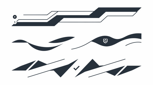 Abstract black tech shapes and futuristic graphic line set.