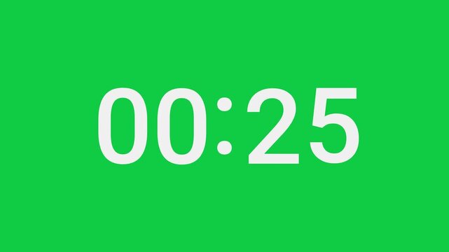 Video animation of a stopwatch with sliding numbers that count down from 30 seconds to zero - 30 second countdown.