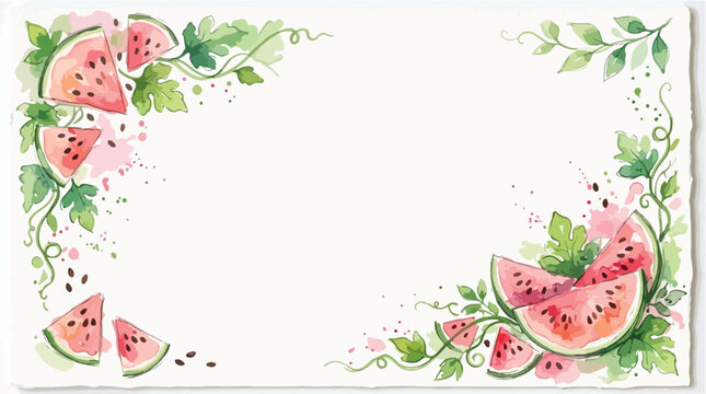 Vector Background Watermelon Pattern with Floral Elements in Organic Style for Summer Design