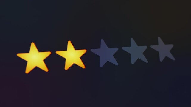 Video animation of a fictional website showing a mouse cursor clicking on a 1- to 5-star rating. Business concept for online star ratings.