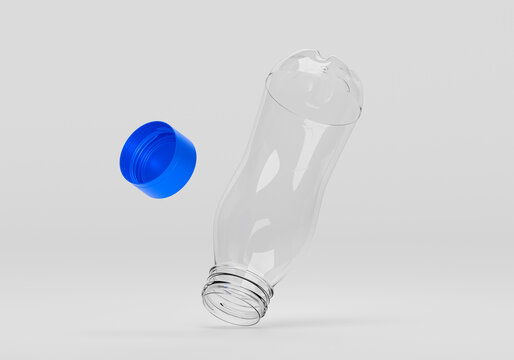 isolated empty plastic bottle with blue cap mockup