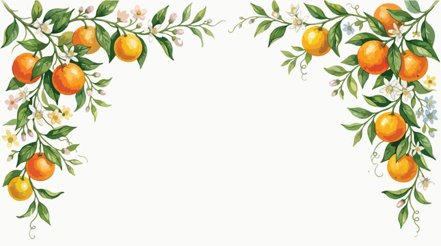 Vector Decorative Pattern with Orange Fruits and Green Foliage in Organic Style