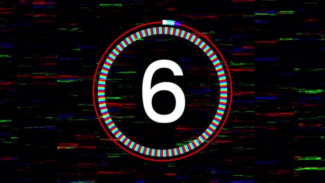 10 second countdown timer glitch animation black background. Countdown glitch from 10 to 0 number 4k video