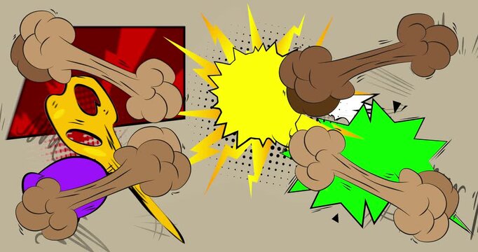 Cartoon background animation, comic book backdrop video. Retro comics pop art design.