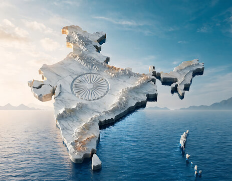 Melting Iceberg India Map Shape.