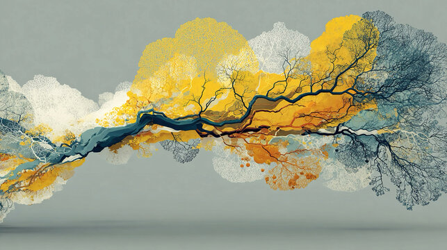 Choice visualization - Abstract branching forms conceptual decision mapping visual dynamic energy layered composition minimalistic representation expressive symbolic mental options