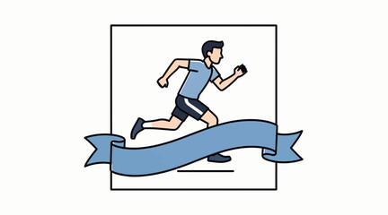 Fototapeta premium man running with blue ribbon, athletic motion