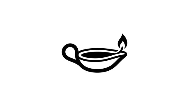 A minimalist black and white line art illustration of a traditional oil lamp.