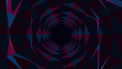 Fototapeta premium Abstract dark blue and magenta low poly geometric tunnel background