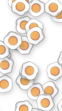 Vertical Animation of Retro Stylized Fried Eggs Falling on White Background