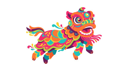 Fototapeta premium Vibrant and colorful Chinese lion dance costume illustration.