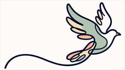 Fototapeta premium Flying Bird Single Line Art Vector Illustration – Minimalist Dove Outline Drawing for Freedom, Peace Concept and Boho Wall Decor 