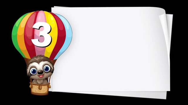 Animated Sloth in Hot Air Balloon with White Message Board