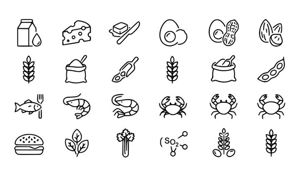 Editable Food Allergy Outline Icons Modern Food Allergen Line Symbol Vector Pack