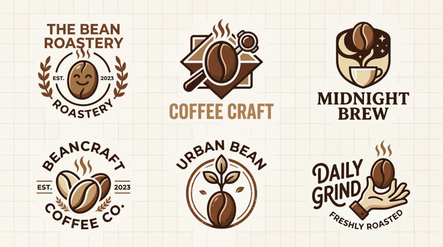 Coffee roastery and cafe logo collection with beans.
