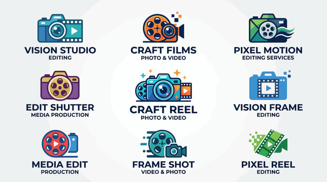 Collection of photography and video editing studio logos