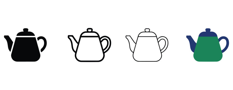 teapot icons in various styles on white background  simple kitchenware symbols