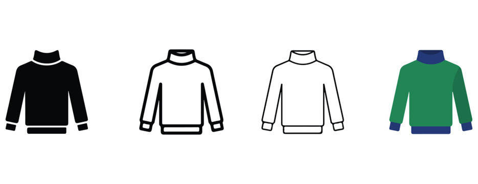 turtleneck sweaters in black white and green isolated on white background