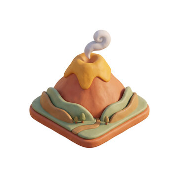 Mount Bromo Volcano 3D Isometric Icon, East Java Natural Landscape