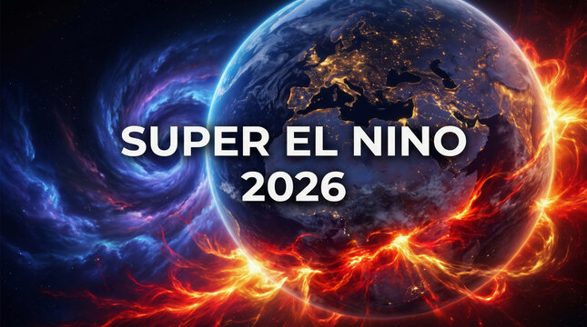 Super el nino heat wave forecast concept around planet earth. Global warming climate change crisis. super el nino heat wave heat dome weather, earth heat drought disaster impact