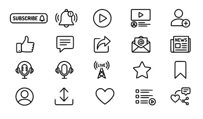 Fototapeta premium Editable Stroke Subscribe Line Icons Vector Set