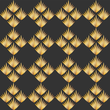 Gold art deco fan pattern background with elegant luxury geometric leaf motifs for seamless wallpaper and fabric design applications