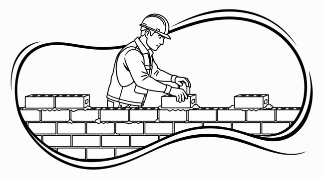 man building brick wall