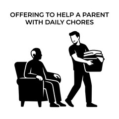 Fototapeta premium Son Offers Assistance to Parent with Laundry Chores at Home.