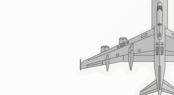 Overhead technical drawing of a four-engine propeller aircraft, showcasing its wing and fuselage structure.