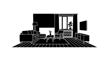 Fototapeta premium Modern Living Room Interior Silhouette with Furniture and Decor