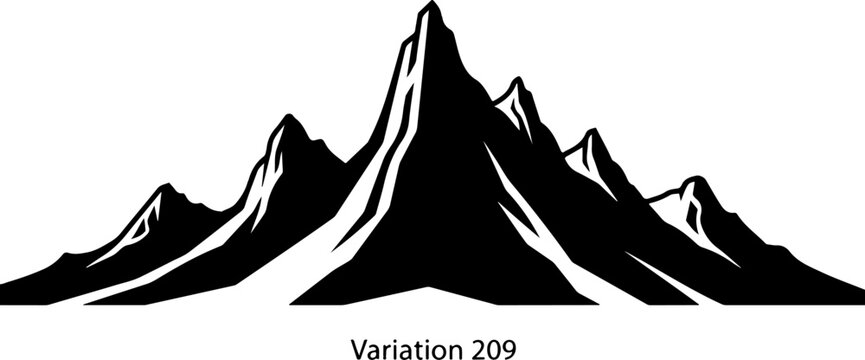 Mountain range silhouette, black mountain icons, Variation 209, landscape graphics