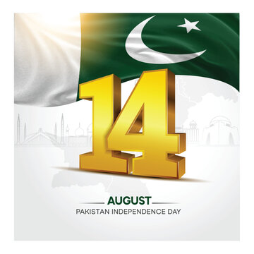 14 August happy independence day Pakistan. 3d letter  with Pakistani flag. abstract vector illustration design