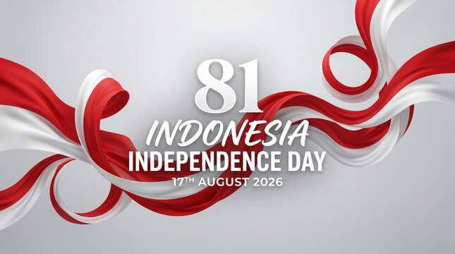 Indonesia 81st Independence Day with red and white flowing ribbons.