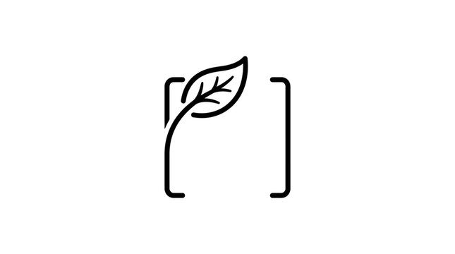 Minimalist line art icon featuring a stylized leaf emerging from a square bracket frame.