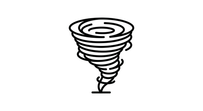 A simple black and white line art illustration of a swirling tornado.