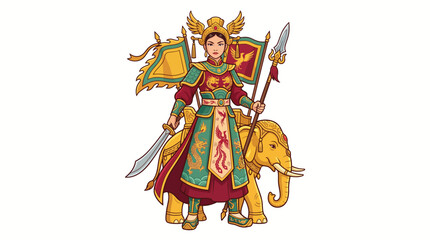 Naklejka premium Colorful abstract vector illustration of a warrior on elephant, modern digital art background
