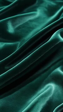 Deep emerald velvet surface with rich folds revealed by moving directional light, showcasing luxurious textile texture in elegant minimalist composition for premium fashion branding.