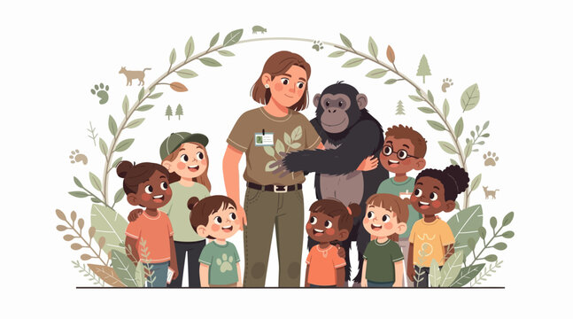 kids with gorilla and zookeeper